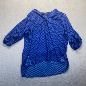 Riley+James V-neck, sheer blouse Size 3X Quarter Length Button-up Sleeve,Blue‎